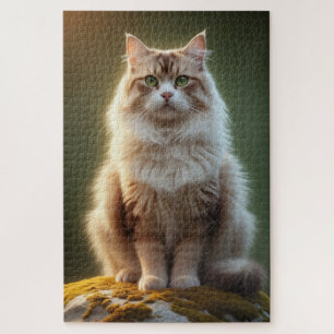Puzzle Majestic Fluffy Cat - Serene Green Eyed Feline