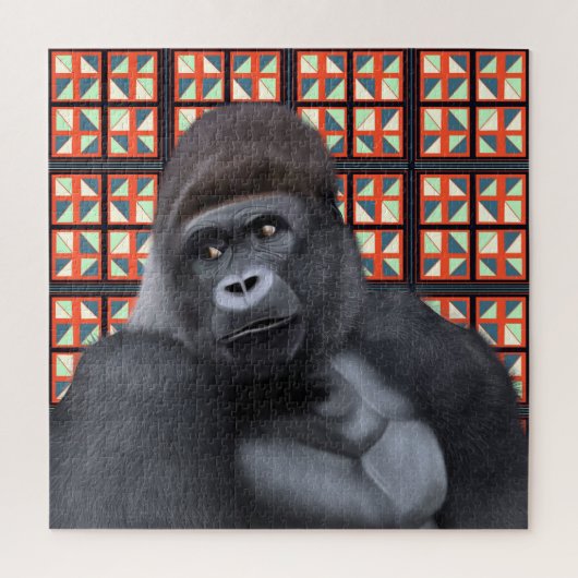 Puzzle Majestic Sitting Gorilla rouge géométrique | Faune (Vertical)