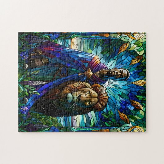 Puzzle Majestic Stained Glass Man with Lion (Horizontal)
