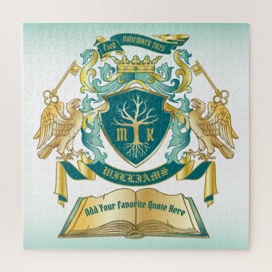 Puzzle Make Your Own Emblem Tree Book Key Crown Gold Jade (Vertical)