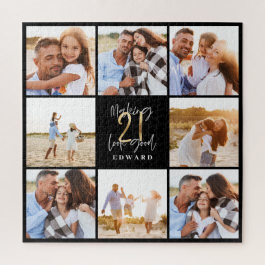 Puzzle Making 21 look good gold black photo birthday (Vertical)