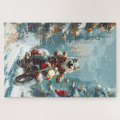 Puzzle Malamute d'Alaska à moto Noël (Horizontal)
