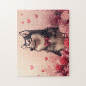 Puzzle Malamute d'Alaska avec Rose - Saint-Valentin (Vertical)