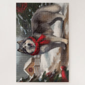 Puzzle Malamute d'Alaska dans la neige Noël (Vertical)
