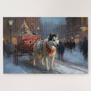 Puzzle Malamute d'Alaska Saison de Noël festive