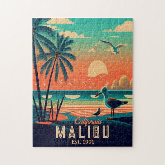 Puzzle Malibu California Retro Sunset Souvenirs 1950 (Vertical)