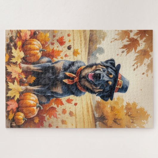 Puzzle Malinois Belge À L'Automne Quitte L'Art Thanksgivi (Horizontal)