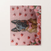 Puzzle Malinois belge avec des roses - Saint-Valentin  (Vertical)