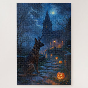 Puzzle Malinois belge Cathédrale gothique Art Halloween