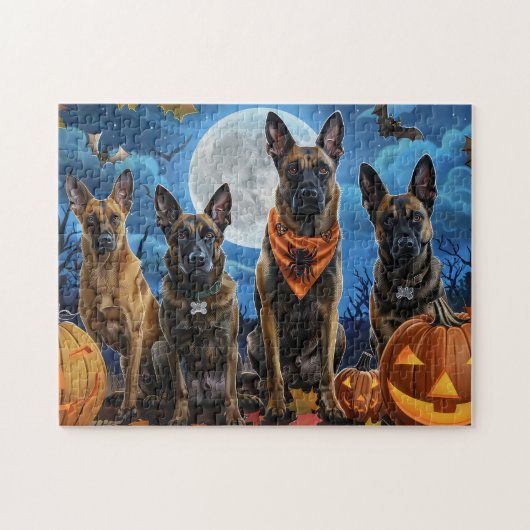 Puzzle Malinois belge Halloween effrayant (Horizontal)