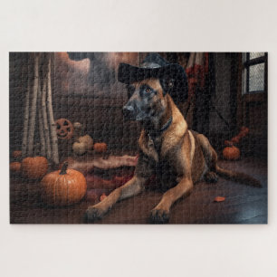 Puzzle Malinois Belges Citrouilles Halloween Épouvantable