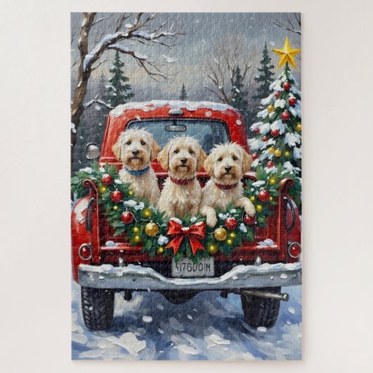 Puzzle Maltese Christmas Red Truck Holiday (Vertical)