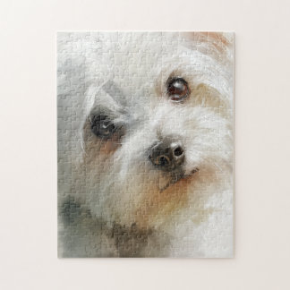 Puzzle Maltese dog watercolor portrait