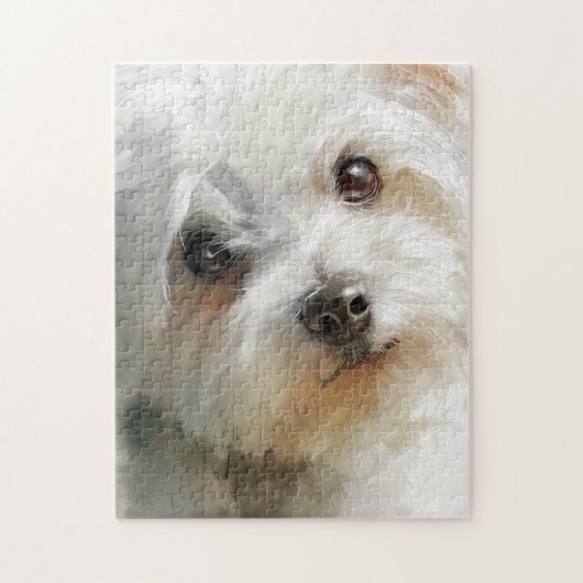 Puzzle Maltese dog watercolor portrait (Vertical)
