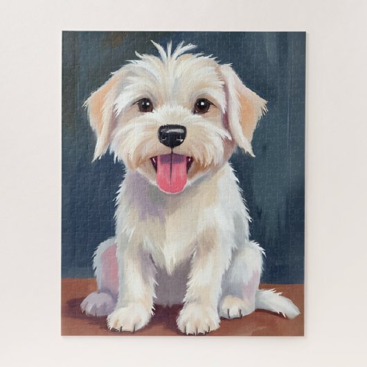 Puzzle Maltese Puppy White Dog Painting (Vertical)