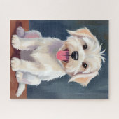 Puzzle Maltese Puppy White Dog Painting (Horizontal)