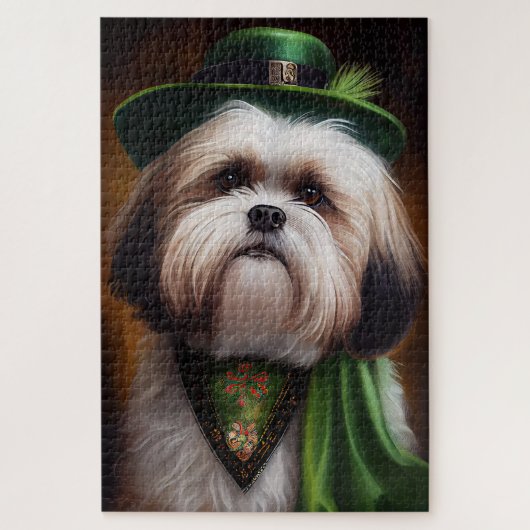 Puzzle Malti Tzu Chien en Robe de la Saint Patrick (Vertical)