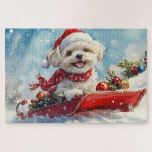 Puzzle Malti Tzu  Chien en Traîneau Laissez Tomber la Nei
