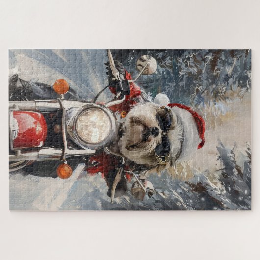 Puzzle Malti Tzu Chien équitation Moto Noël (Horizontal)