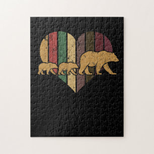 Puzzle Mama Bear Deux Cubs Retro Heart Mothers Day Cadeau