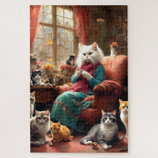Puzzle Mama réaliste Whimsical Chat & Kittens (Vertical)