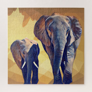 Puzzle Maman et bébé Eléphant à l'automne