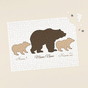 Puzzle Maman Ourse Personnalisée Avec 2 Noms d'Enfants Ca