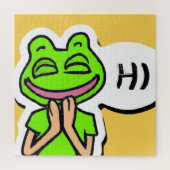 Puzzle Man with Smiling Frog Head on Yellow AI Art (Vertical)
