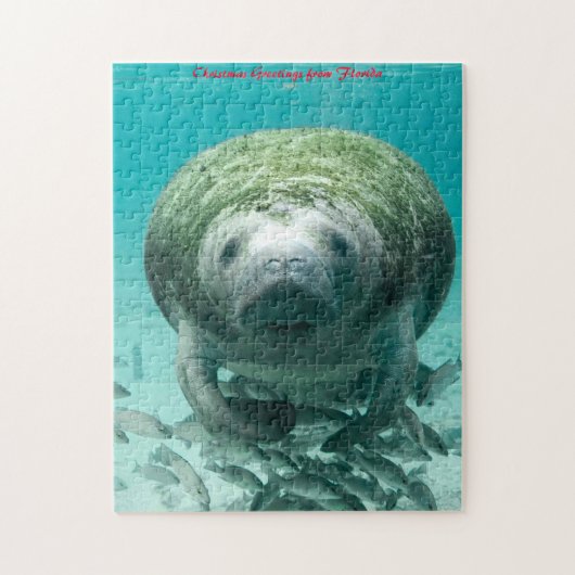 Puzzle Manatee Florida. Christmas Greetings (Vertical)
