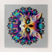 Puzzle Mandala avec joli portrait de chat en fureur (Horizontal)