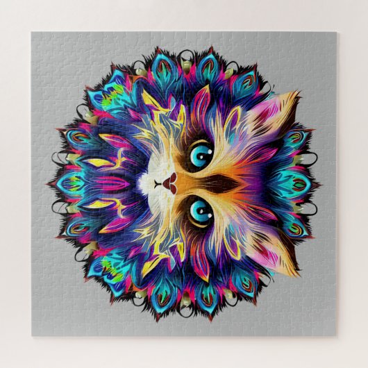 Puzzle Mandala avec joli portrait de chat en fureur (Horizontal)