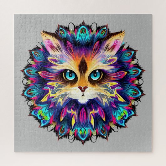 Puzzle Mandala avec joli portrait de chat en fureur (Vertical)