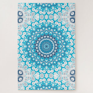 Puzzle Mandala Bleu et Blanc Géométrique hivernal givré