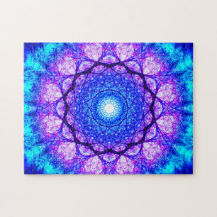 Puzzle Mandala bleu et pourpre lumineux