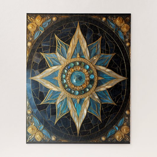 Puzzle Mandala Blue Gold (Vertical)