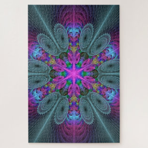 Puzzle Mandala Colorée Art Fractal Spirituel Avec Rose