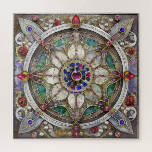 Puzzle Mandala de rubis, d'améthyste, de saphir et de per