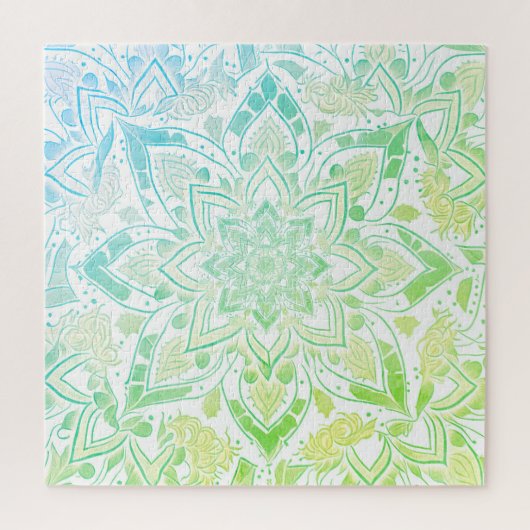 Puzzle Mandala en Aqua Blue & Lime Green (Vertical)