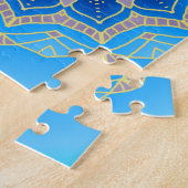 Puzzle Mandala en bleu électrique et turquoise (Côté)