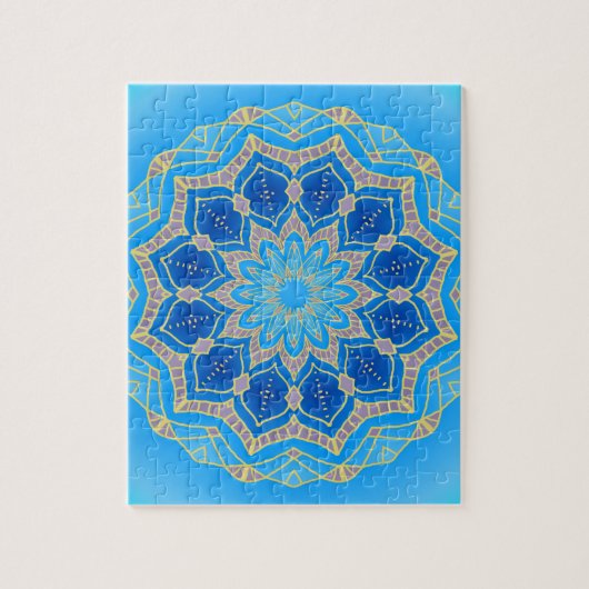 Puzzle Mandala en bleu électrique et turquoise (Vertical)