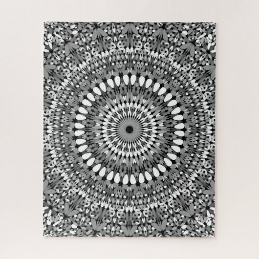 Puzzle Mandala fleuri gris de gravier (Vertical)
