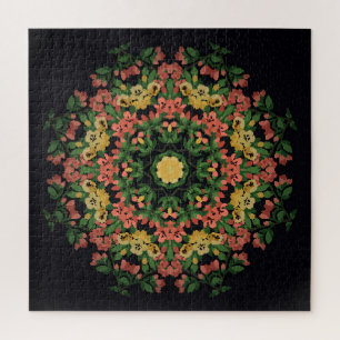 Puzzle Mandala floral : rouge, vintage jaune.