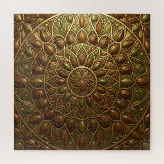 Puzzle Mandala florale en bronze doré orné en relief
