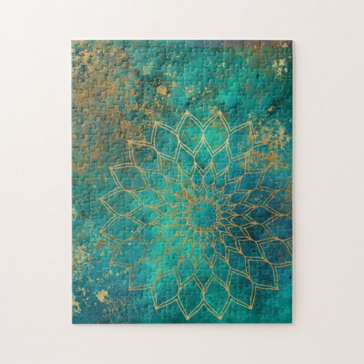 Puzzle Mandala Grunge Gold sur Turquoise Abstrait (Vertical)
