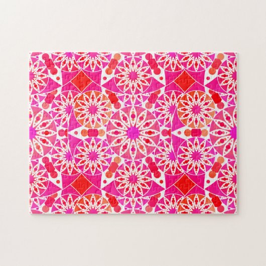 Puzzle Mandala Pattern, Shades of Pink and Coral (Horizontal)