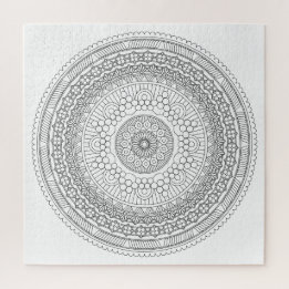 Puzzle Mandala Rond Noir & Blanc v3 à Colorier