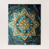 Puzzle Mandala Turquoise Blue Gold (Vertical)