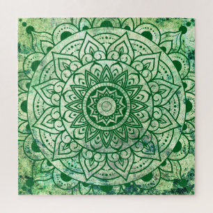 Puzzle Mandala vert bohème ethnique élégant