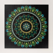 Puzzle Mandala vert | Peint main | Géométrie sacrée (Horizontal)