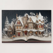 Puzzle Manoir du livre de Noël avec enfant et chien (Horizontal)
